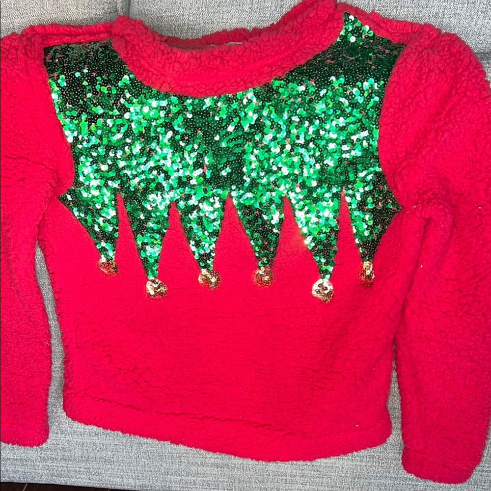 Festive Red and Green Sequin Sweater